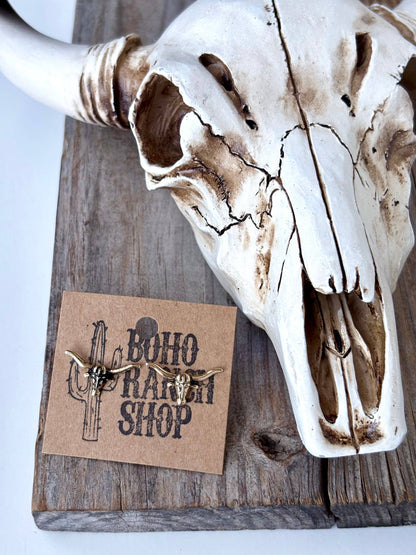 Dainty Longhorn Skull Stud Earrings
