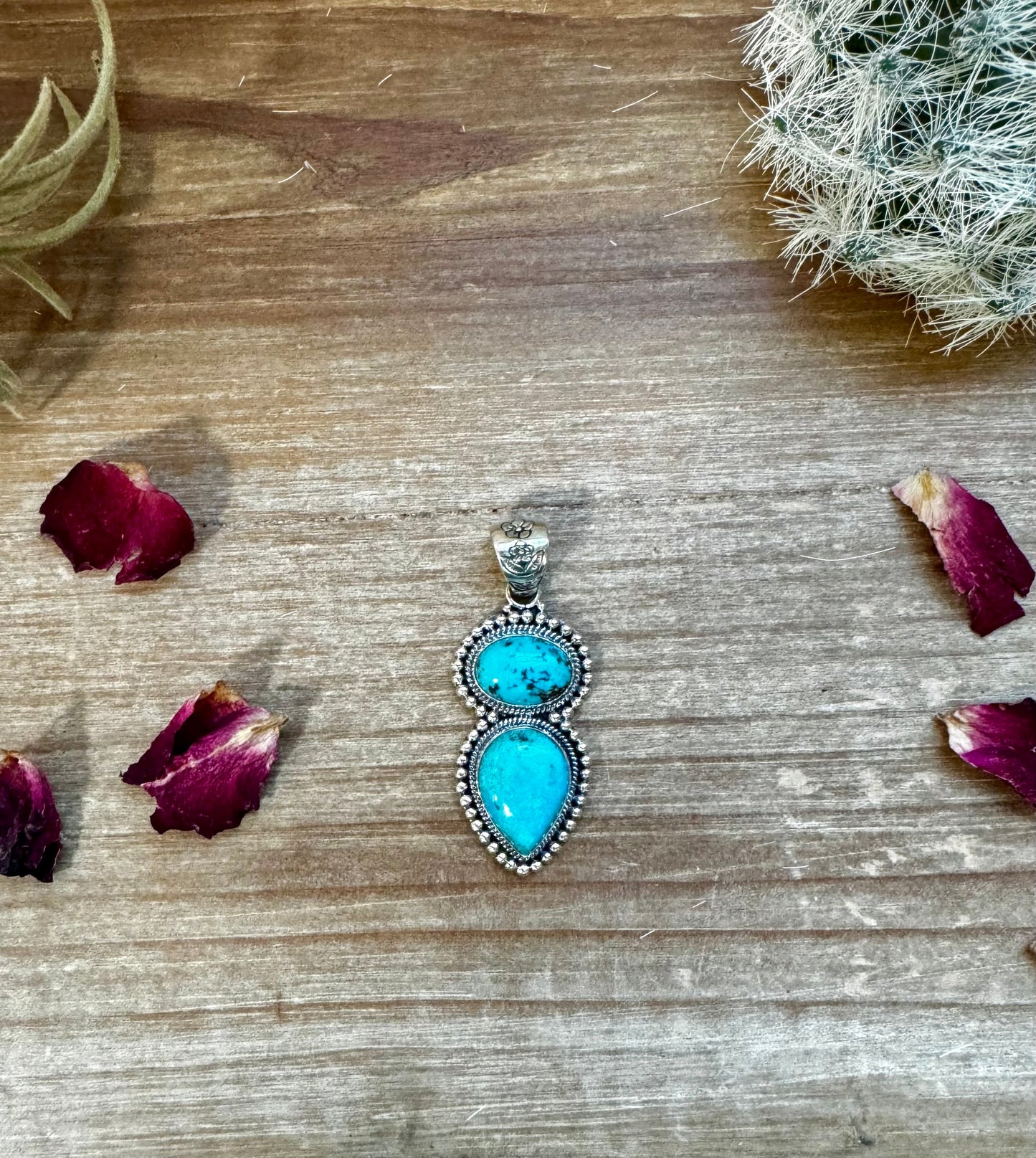 2 stone Pendant - sterling silver with turquoise