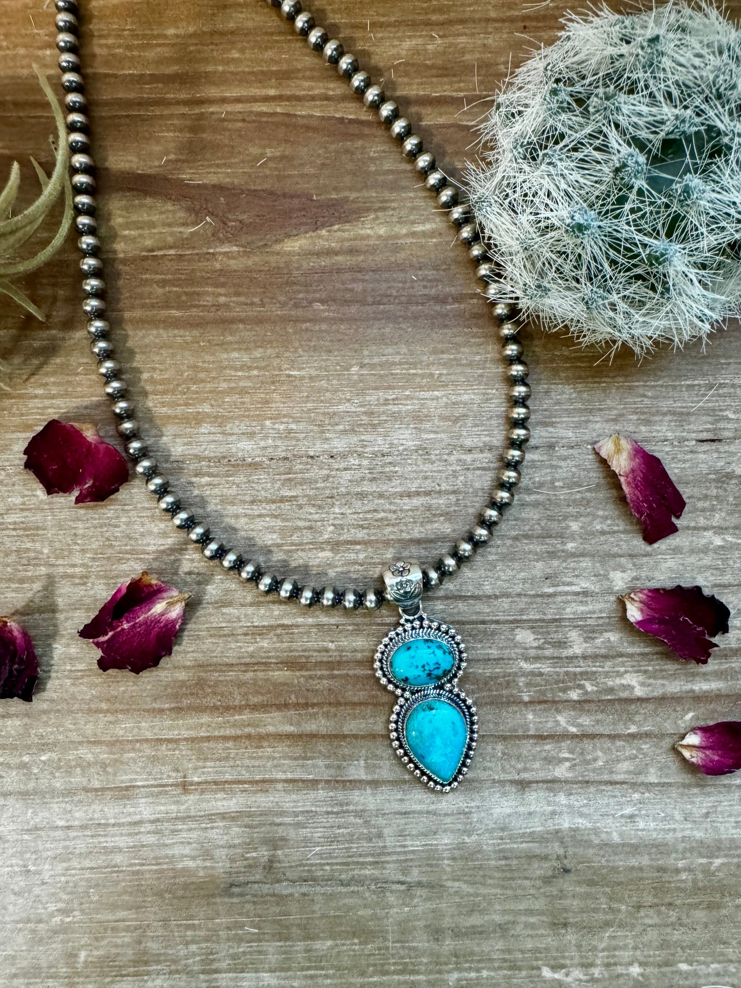 2 stone Pendant - sterling silver with turquoise