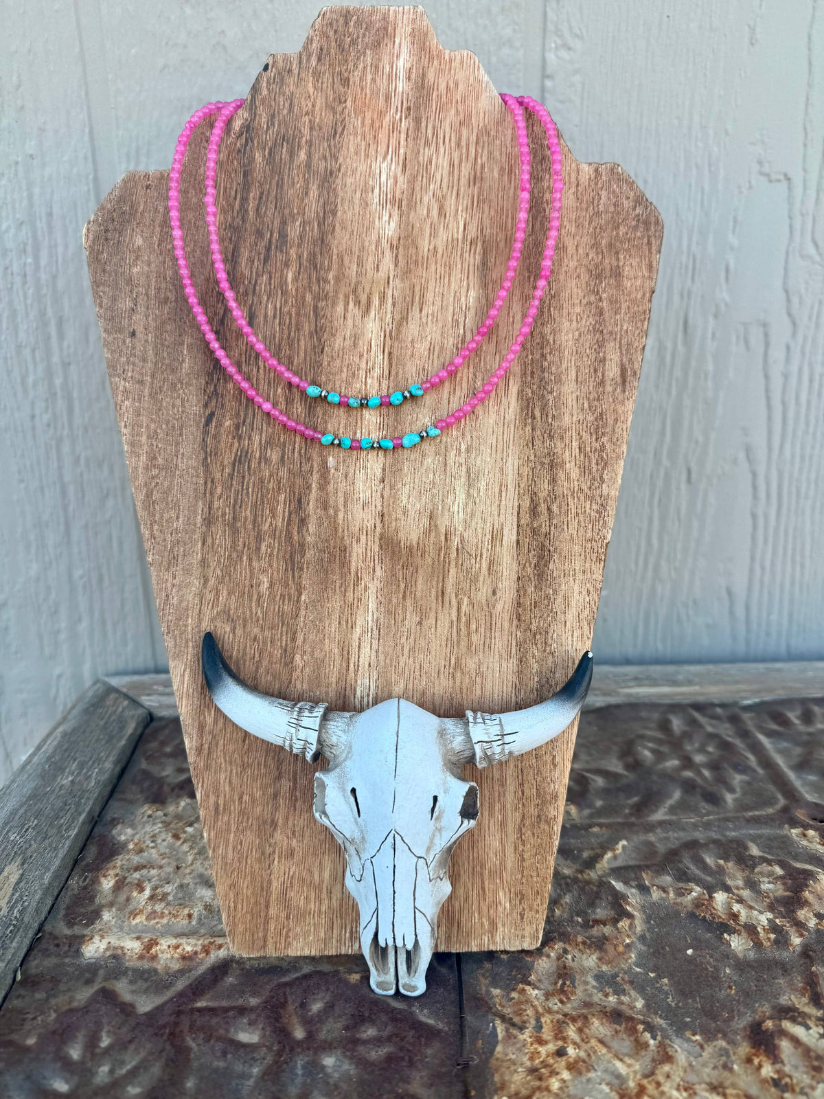 Pink Choker with Turquoise & Navajo Pearls/Western Choker