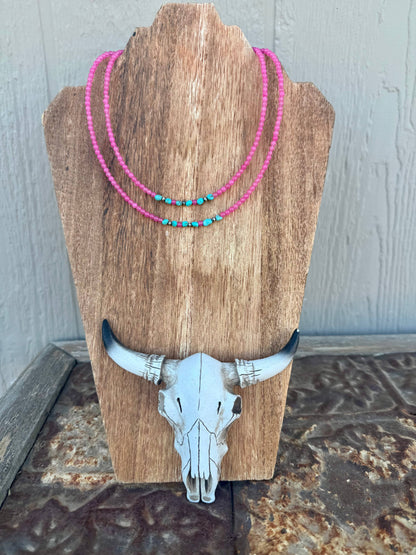 Pink Choker with Turquoise & Navajo Pearls/Western Choker