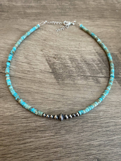 Sterling Silver Pearls choker with Veracite turquoise