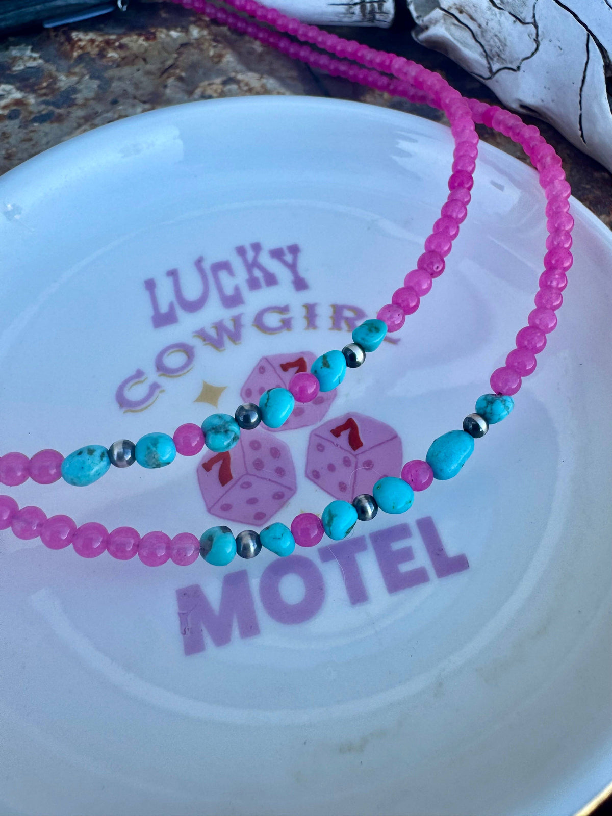 Pink Choker with Turquoise & Navajo Pearls/Western Choker