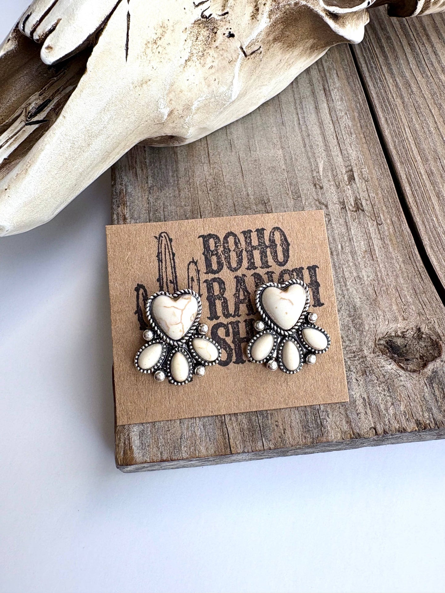 Heart Stone Stud Earrings