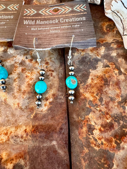 Genuine turquoise Earrings/Navajo Pearl Earrings/Boho