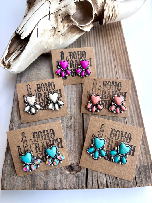 Heart Stone Stud Earrings