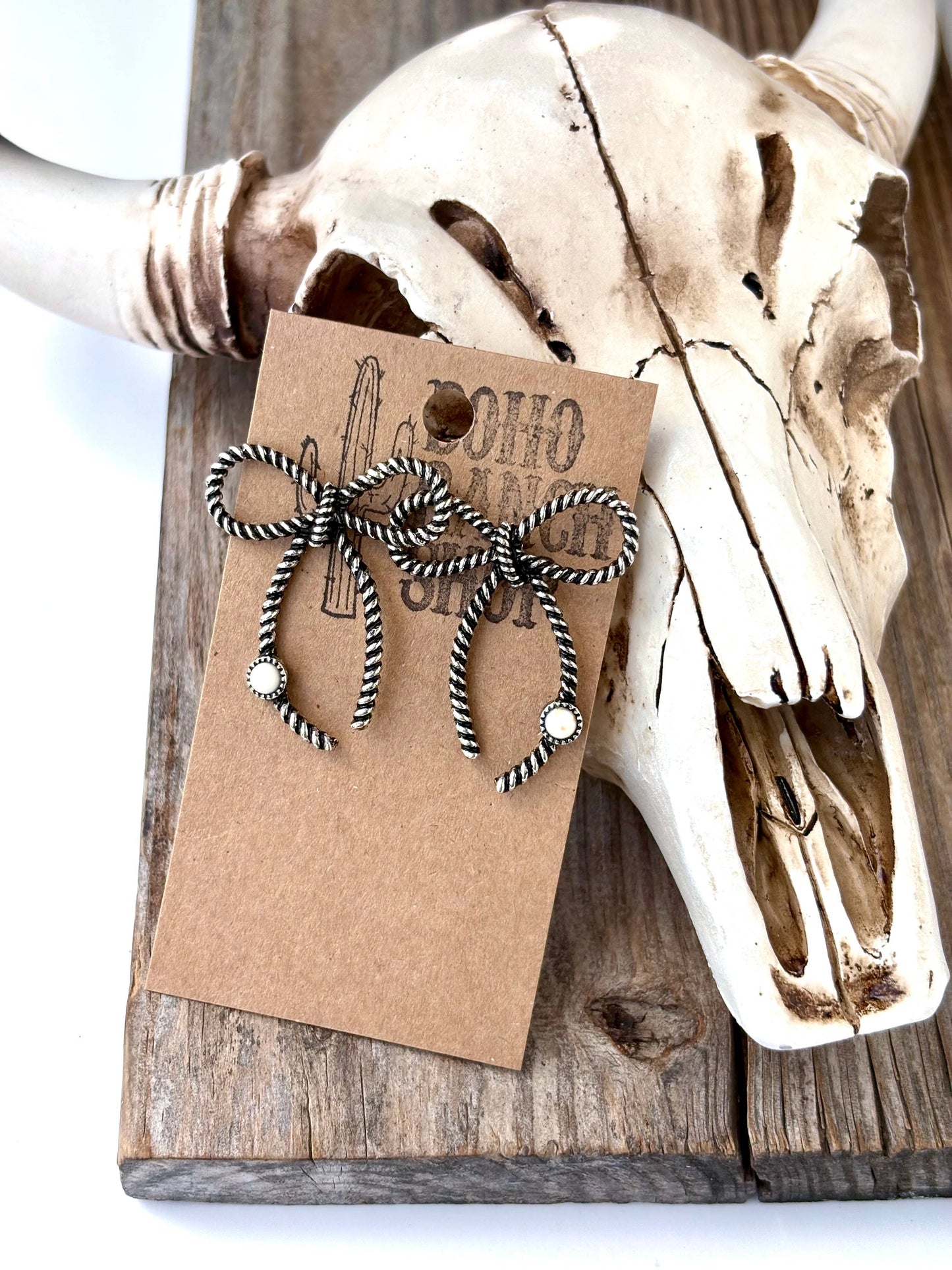 Coquette Bow with Stone Stud Earrings