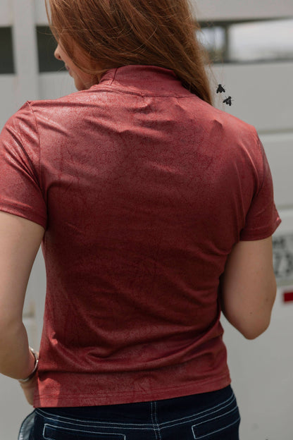 LEATHER FEELZ TOP *BURGUNDY