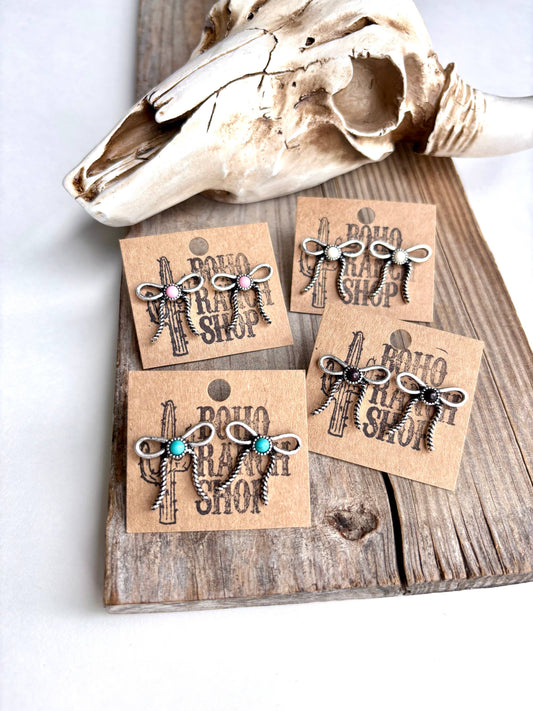 Coquette Bow Stone Stud Earrings